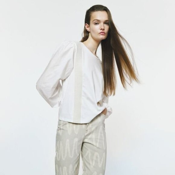 Zara Combination Banded Women's Oyster White Top Small - Picture 3 of 6